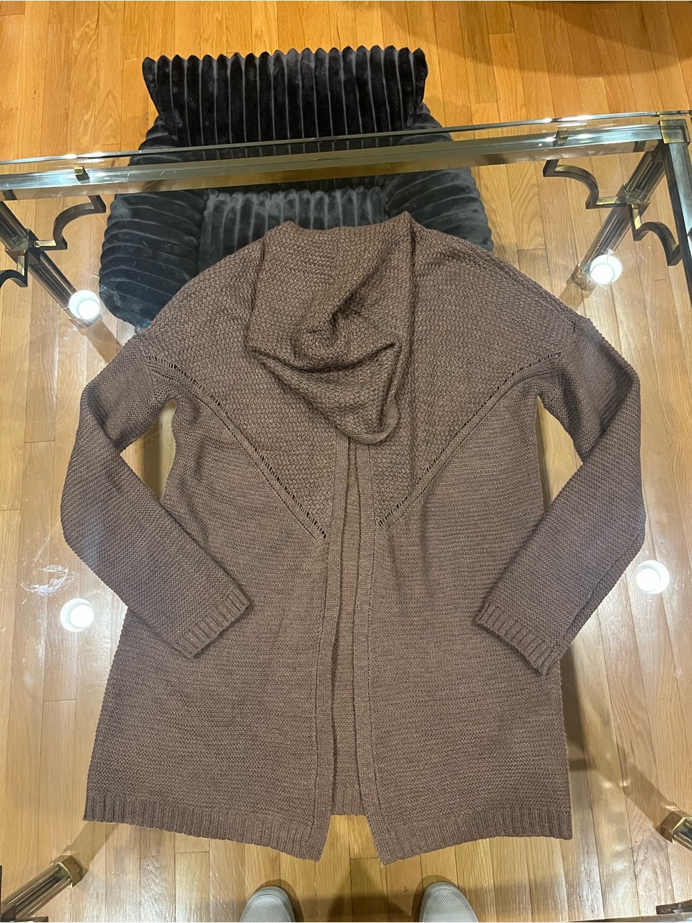Pink Rose Brown Hooded Open-Front Cardigan